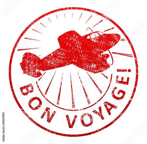 Bon voyage - rubber stamp with a airplane and rays in a grunge s