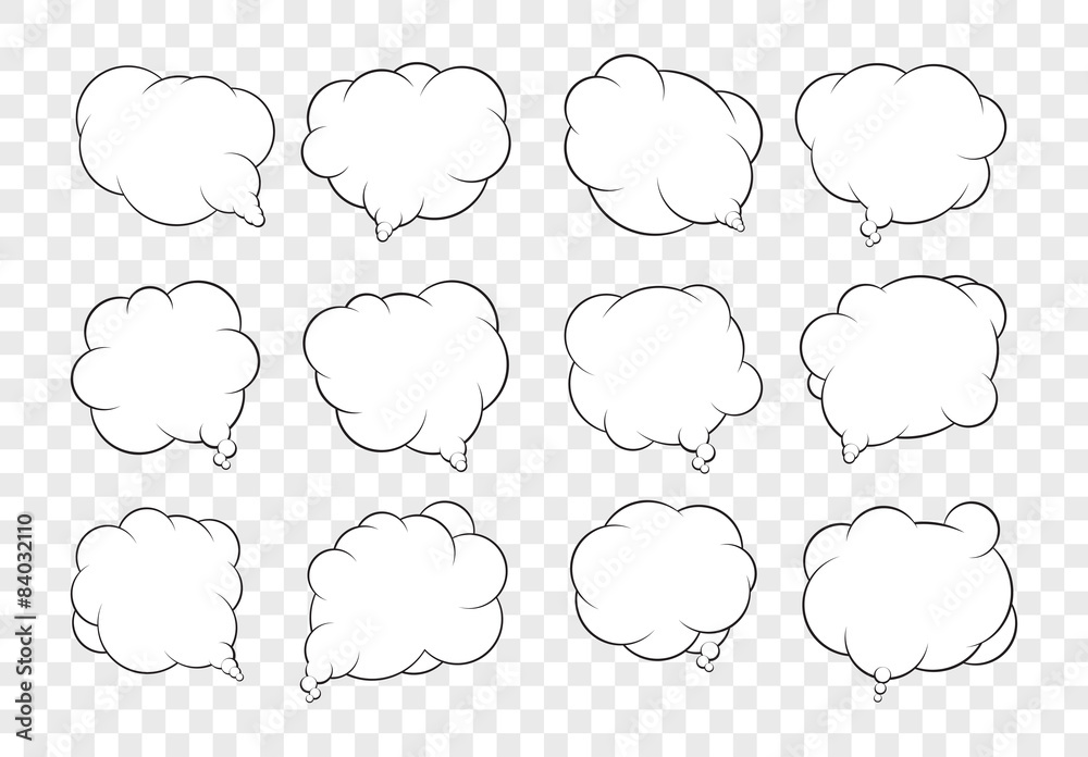 Set of dozen vector talking bubbles with white fills and transpa Set of dozen vector talking bubbles with white fills and transpa