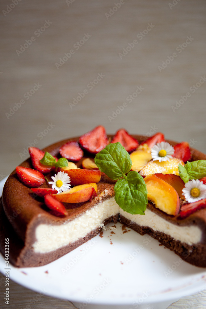 Chocolate cheesecake with fruits Chocolate cheesecake with fruits