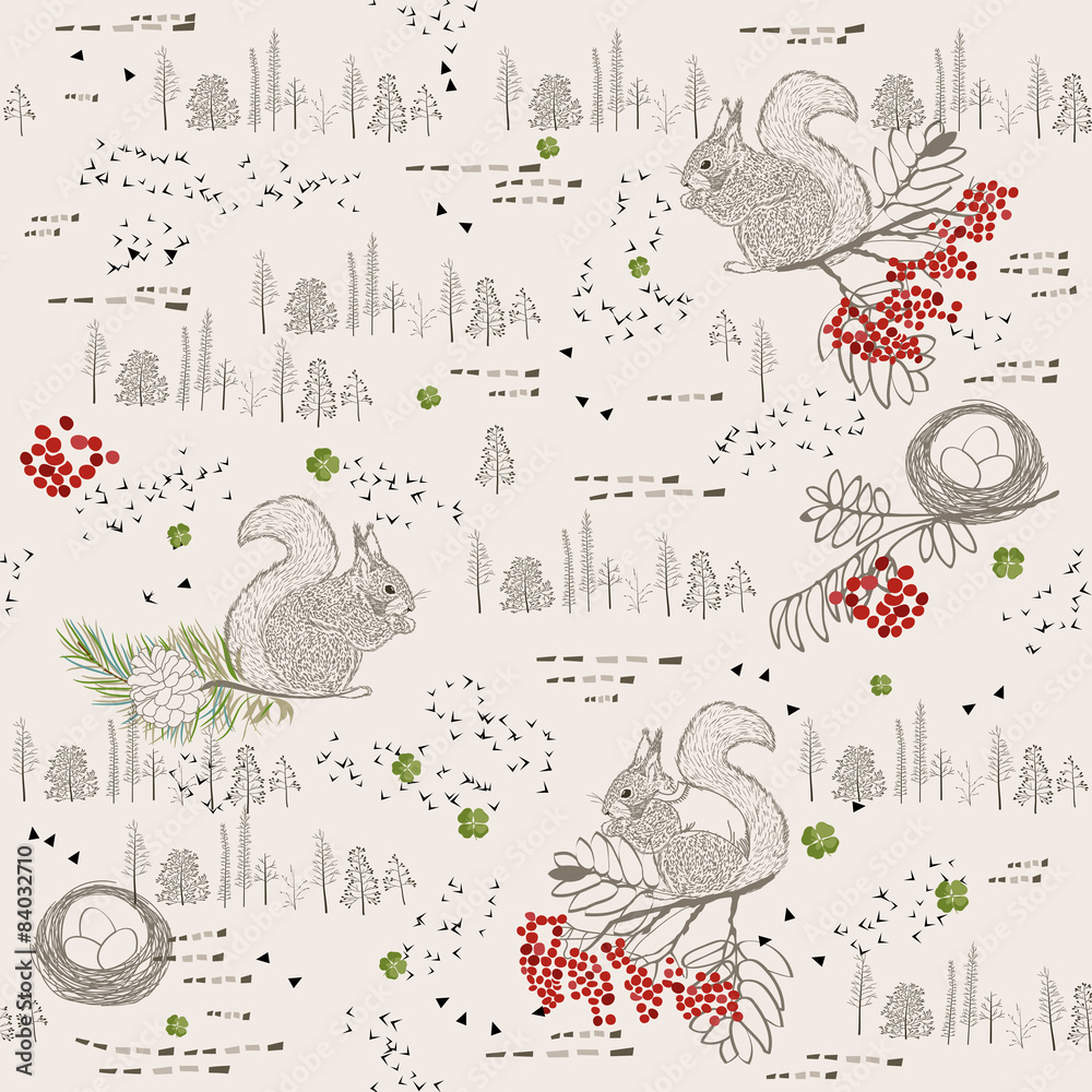 Seamless pattern with squirrels