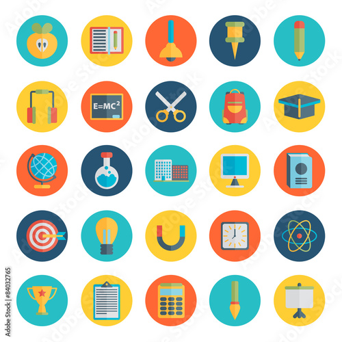 Flat style, education and e-learning vector illustrations