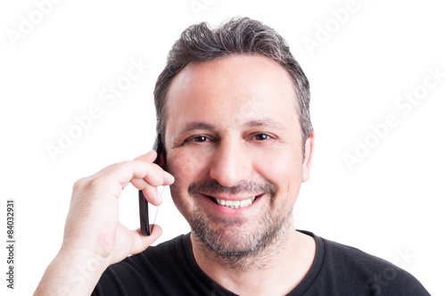 Casual man talking on smartphone