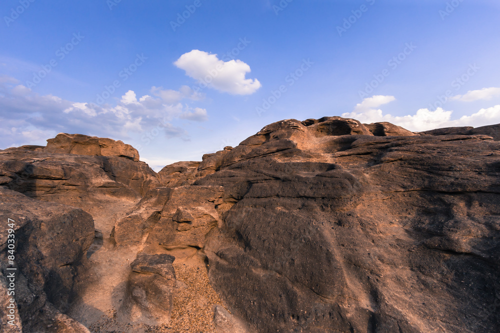 stone mountain and blue sky at Mekong River in Ubonratchathani ,