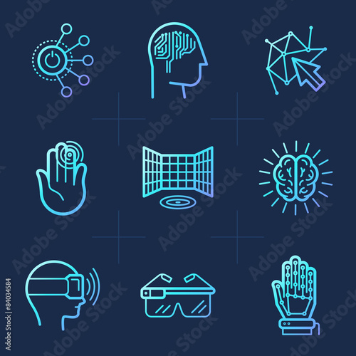 Vector set of icons in trendy linear style