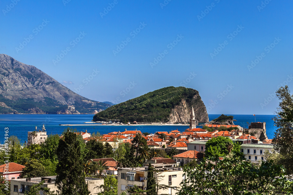Panoramic view of medieval town Budva. Montenegro, Europe. 