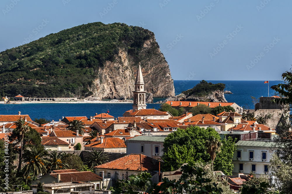 Obraz premium Panoramic view of medieval town Budva. Montenegro, Europe. 