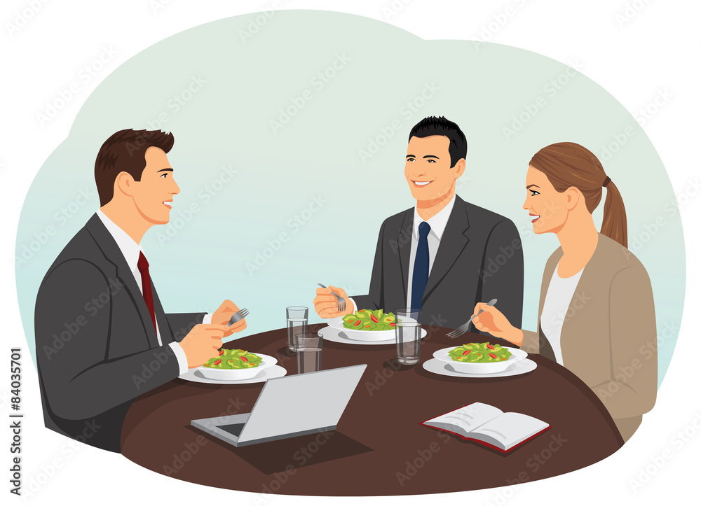Business people are meeting and eating their lunch Stock Vector | Adobe