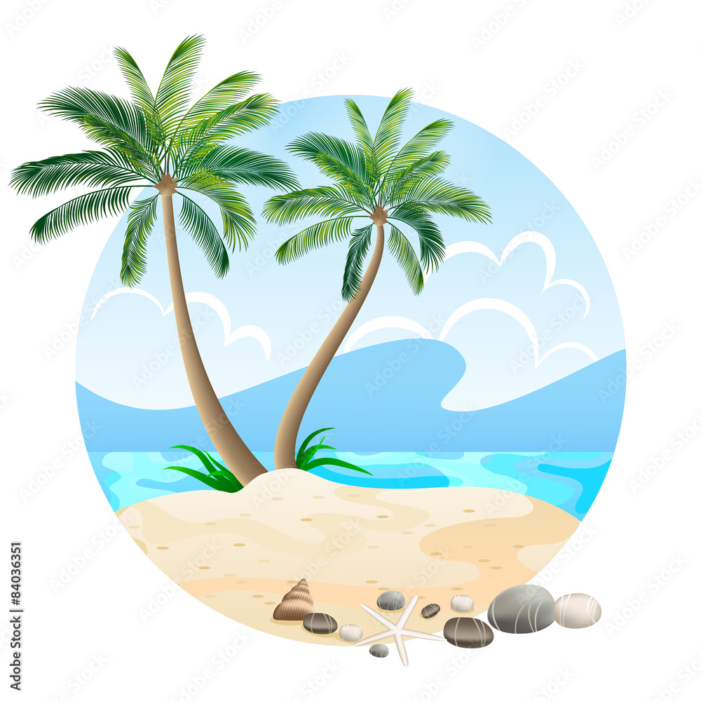 Fototapeta premium Tropical island with palm trees isolated