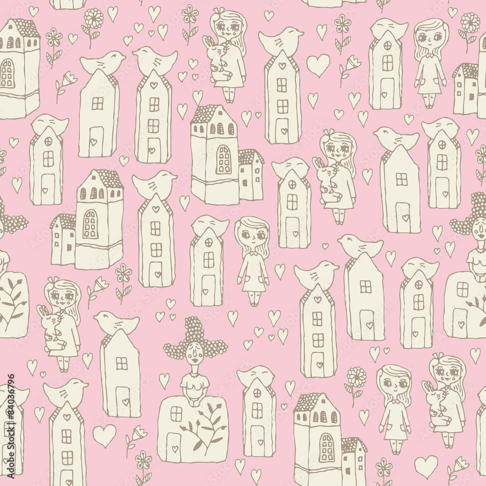 Seamless pattern with cute houses Seamless pattern with cute houses