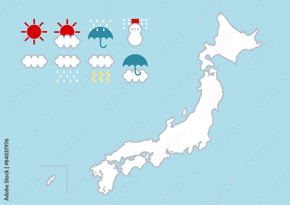 日本地図と天気アイコンのイラスト