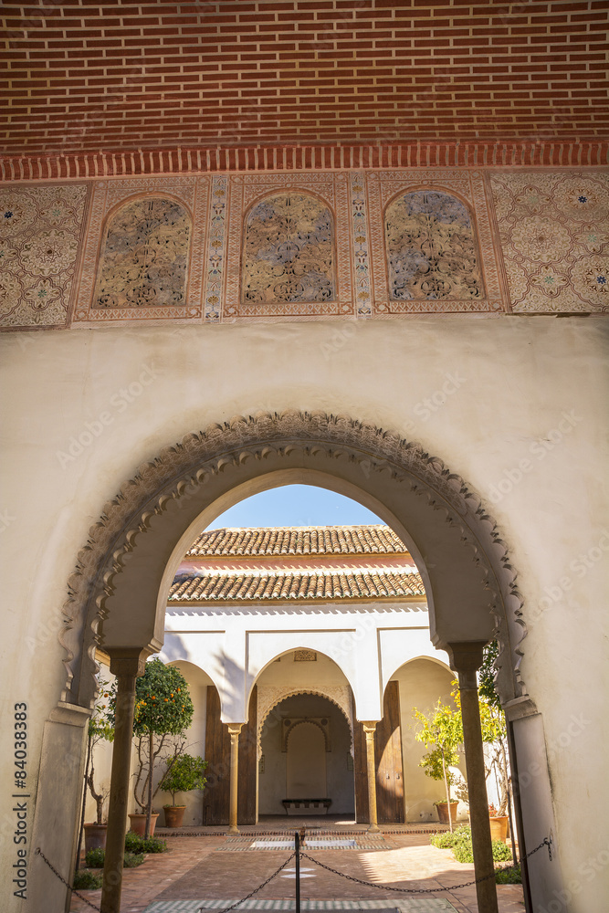 Archway at Moorish castle in Malaga Spain