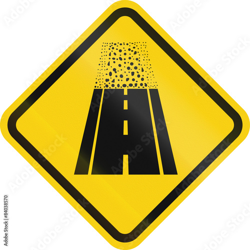 Colombian road warning sign: Pavement ends photo
