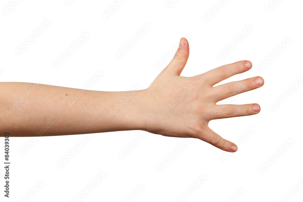 Child hand on white background