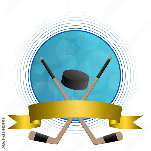 Background  hockey ice puck stick circle gold tape frame 