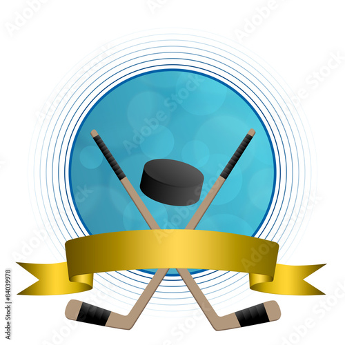 Background hockey ice puck stick circle gold tape frame 