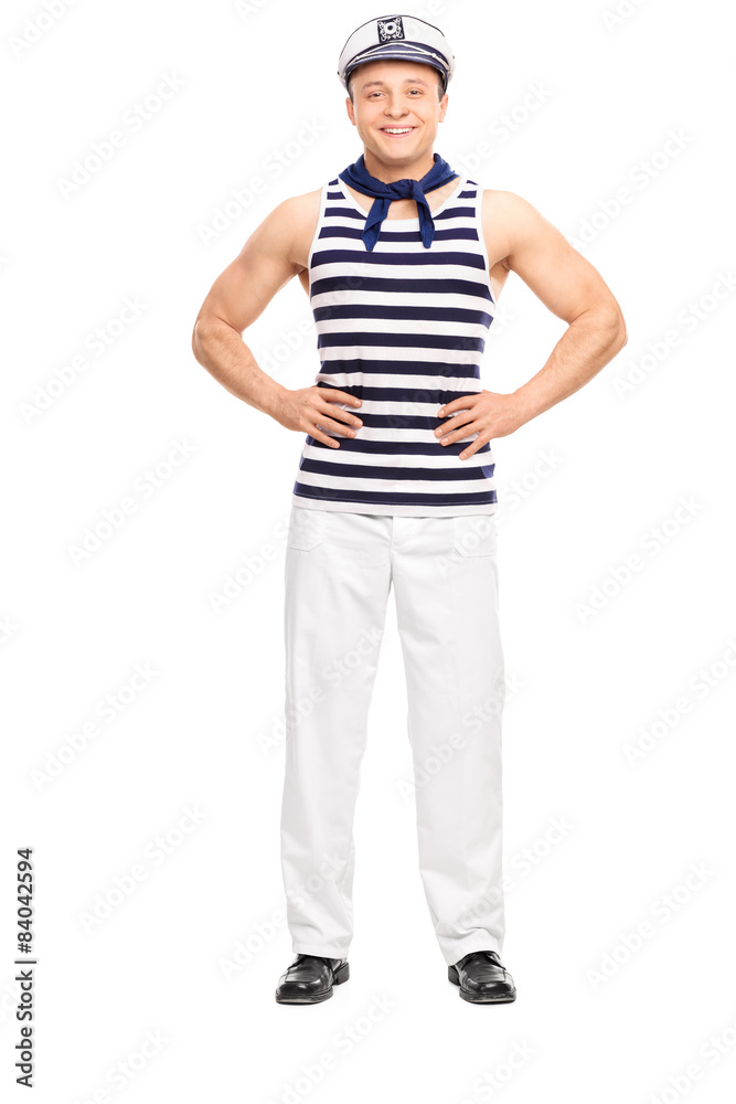Young man posing in sailor outfit Young man posing in sailor outfit