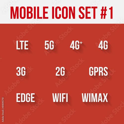 Mobile telecommunications technology symbol. 10 signs.