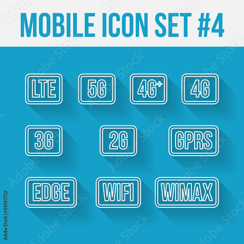 Mobile telecommunications technology symbol. 10 signs.