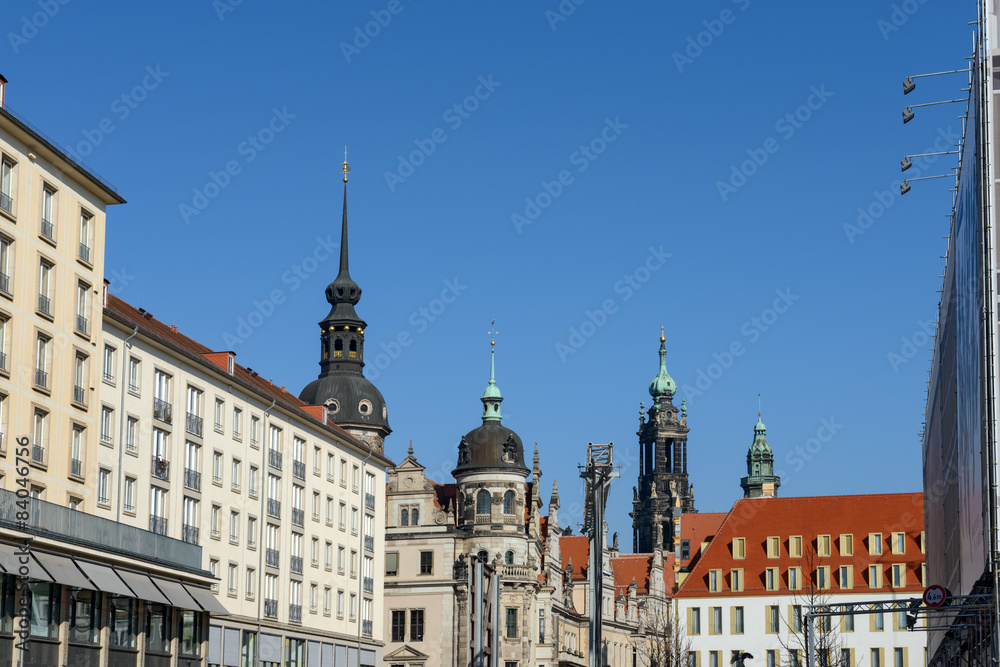 Skyline of Dresden towers and turrets, Saxony, Germany.