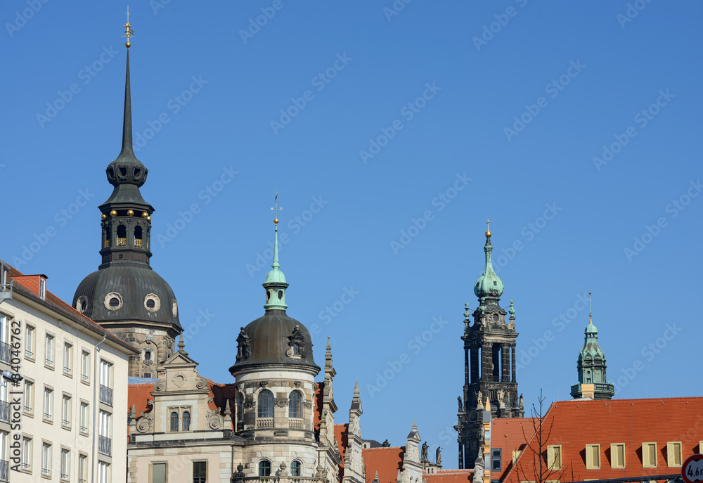 Skyline of Dresden towers and turrets, Saxony, Germany.