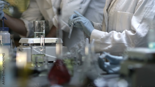 Close up of experiments being conducted in a chemistry lab