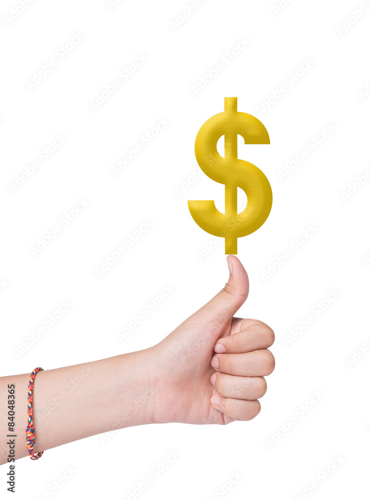 Gold dollar sign on hand Isolated on white background Gold dollar sign on hand Isolated on white background