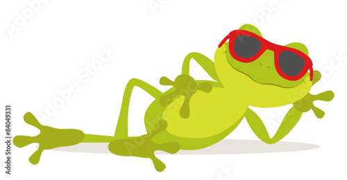 Lazy relax frog sunbathing with glasses