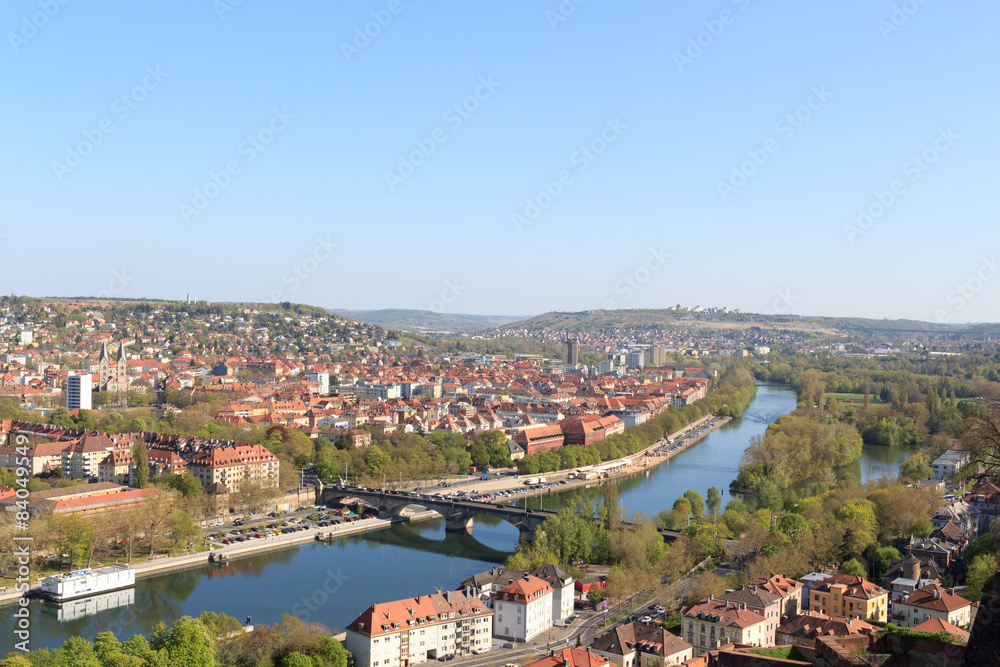 View of south Würzburg, Germany with Main bridge
