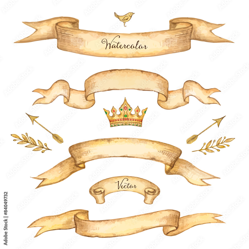 Watercolor set of ribbons