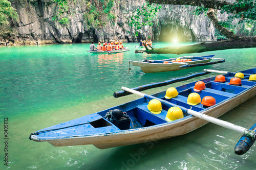 Longtail boats at entrance of Puerto Princesa subterranean river photo