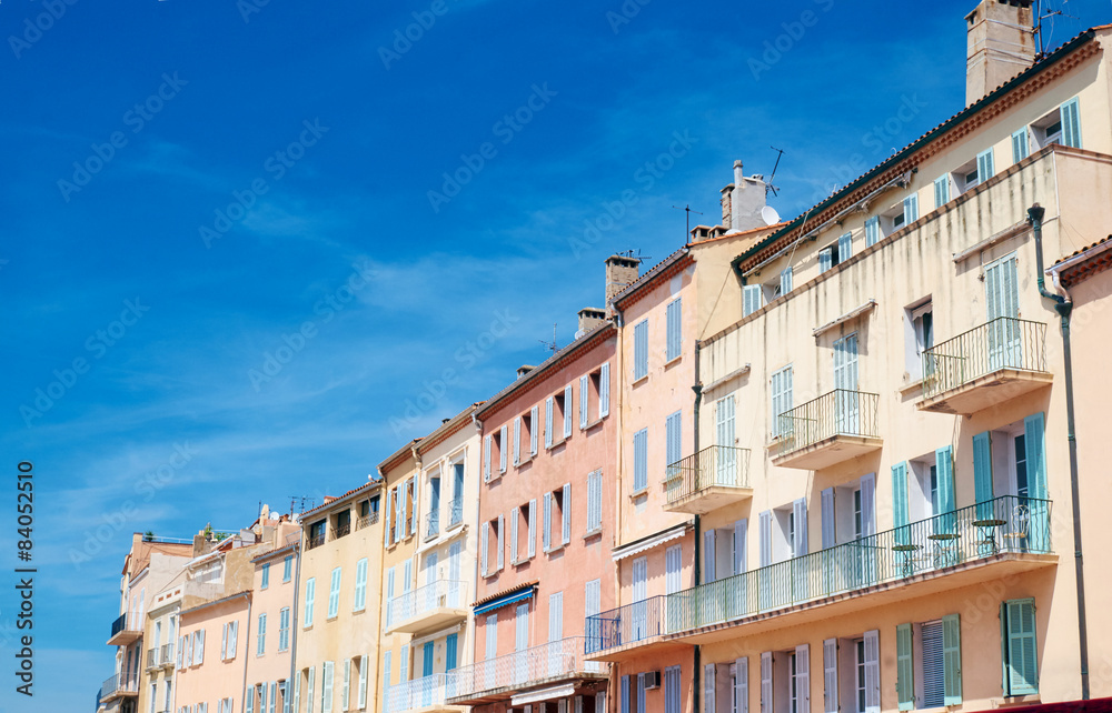 Tenement houses in the port of Saint-Tropez, France.