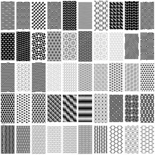 Set of black and white geometric seamless pattern.