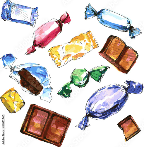 set of watercolor drawing candy
