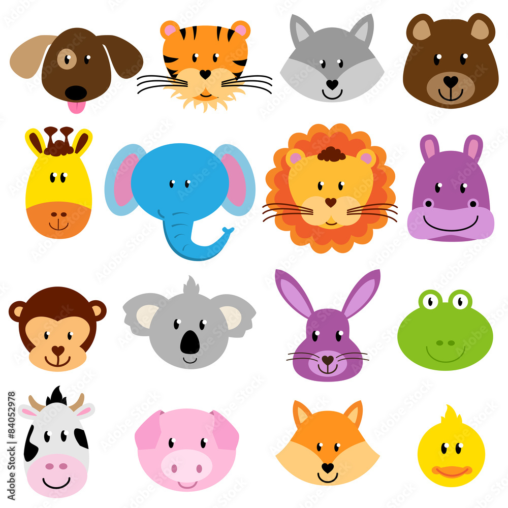 Vector Zoo Animal Faces Set