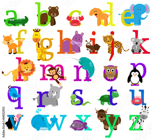 Fototapeta Naklejka Na Ścianę i Meble -  Vector Animal Themed Alphabet