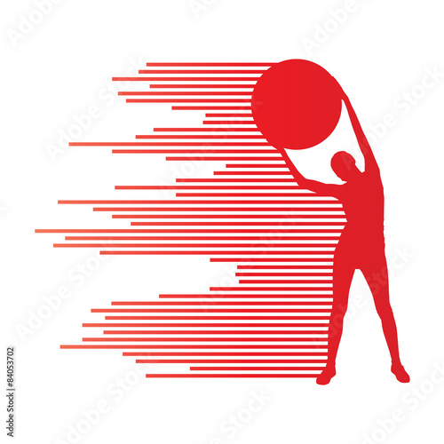 Young woman exercise fitness ball vector background sport concep