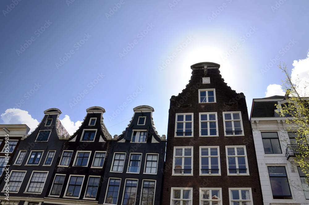 A traditional oblique houses at the city centre in Amsterdam