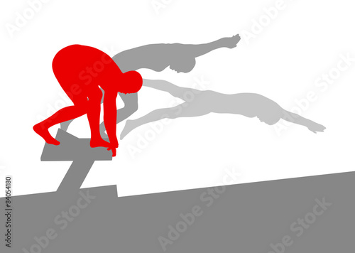 Swimmer position for jump on starting block vector background co