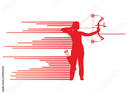 Archer woman bending bow vector background concept