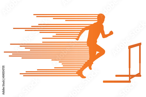 Athlete woman hurdling in track and field vector background conc