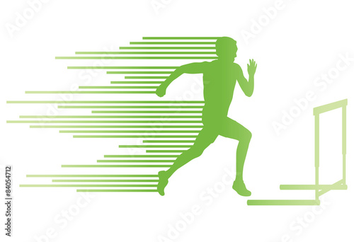 Athlete man hurdling in track and field vector background concep