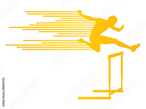 Athlete man hurdling in track and field vector background concep