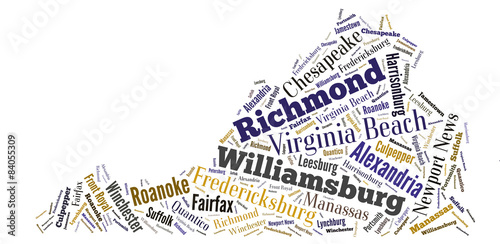 Word Cloud showing cities in Virginia photo