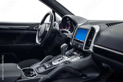 Car steering wheel with dashboard and multimedia © dmindphoto