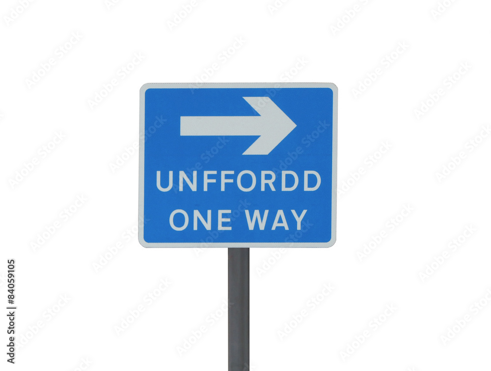 One way road sign in English and Welsh One way road sign in English and Welsh