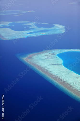 Aerial view of the barrier reff north male atoll