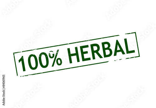 Rubber stamp with text one hundred percent herbal inside, vector illustration