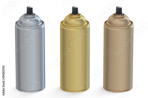 set of metallic aerosol spray cans