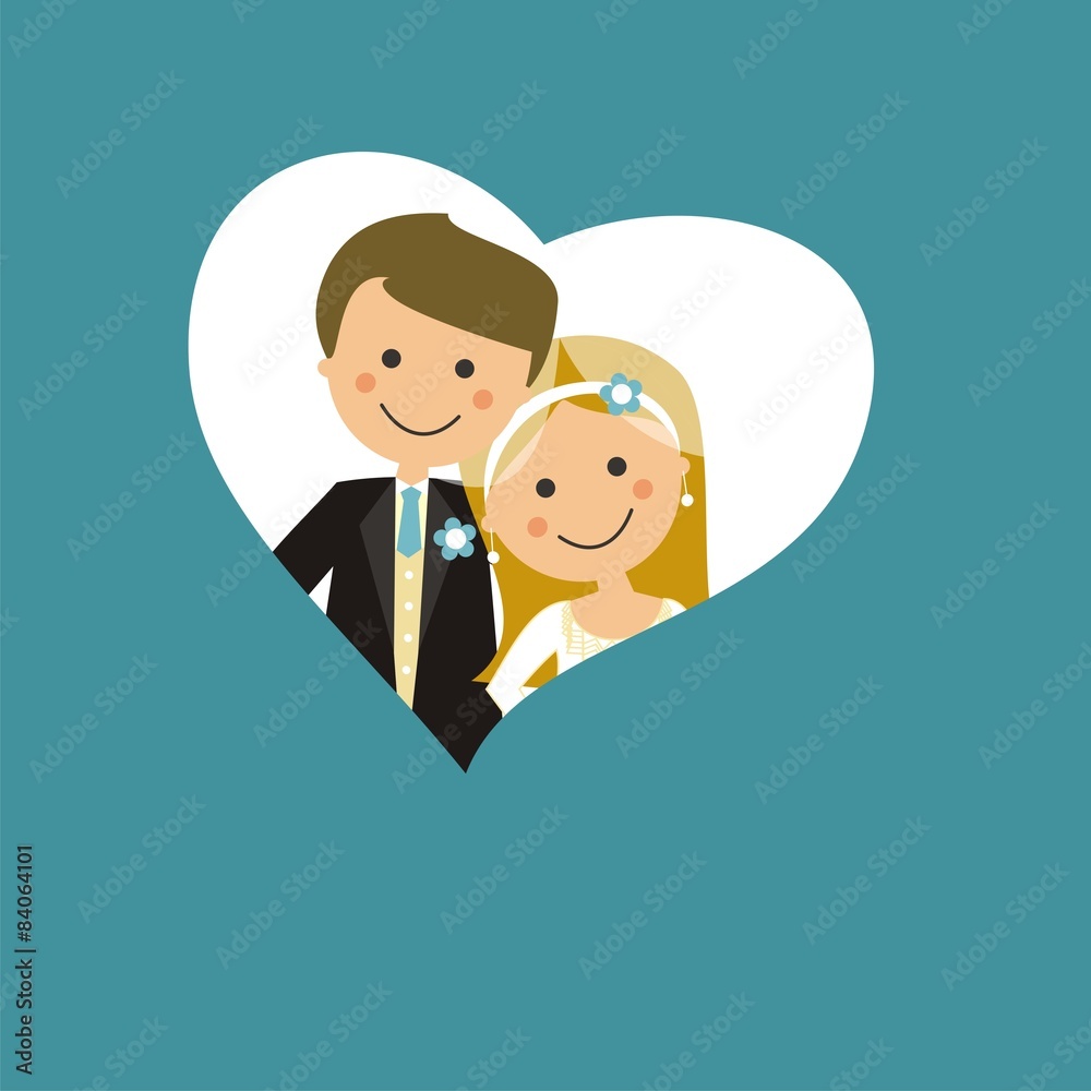 Pareja de recién casados con corazón azul Pareja de recién casados con corazón azul