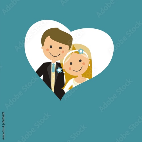 Pareja de recién casados con corazón azul